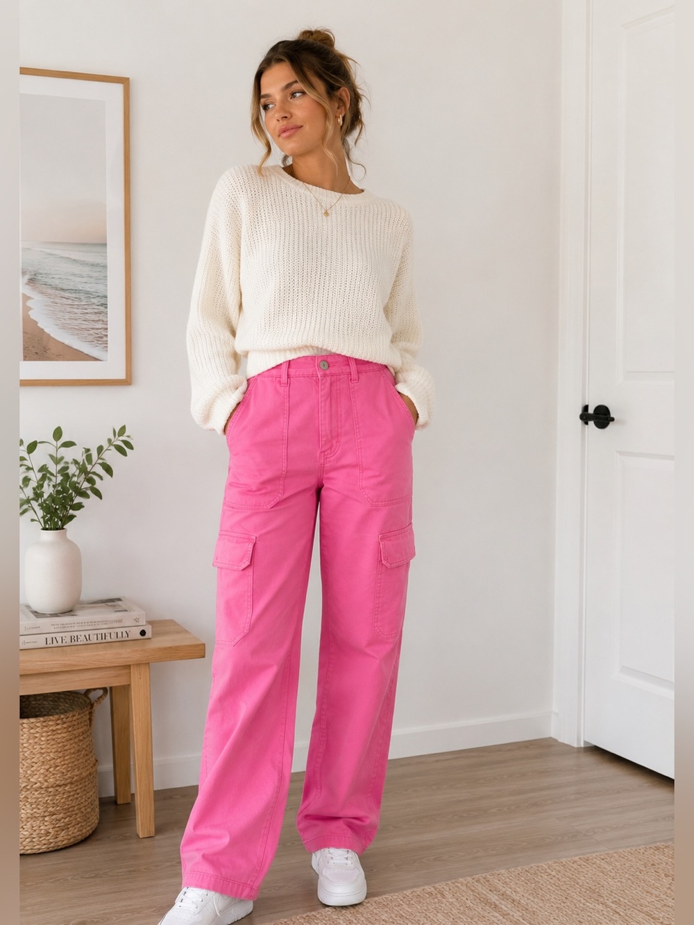 Zara Pink Cargo Wide-Leg Pants